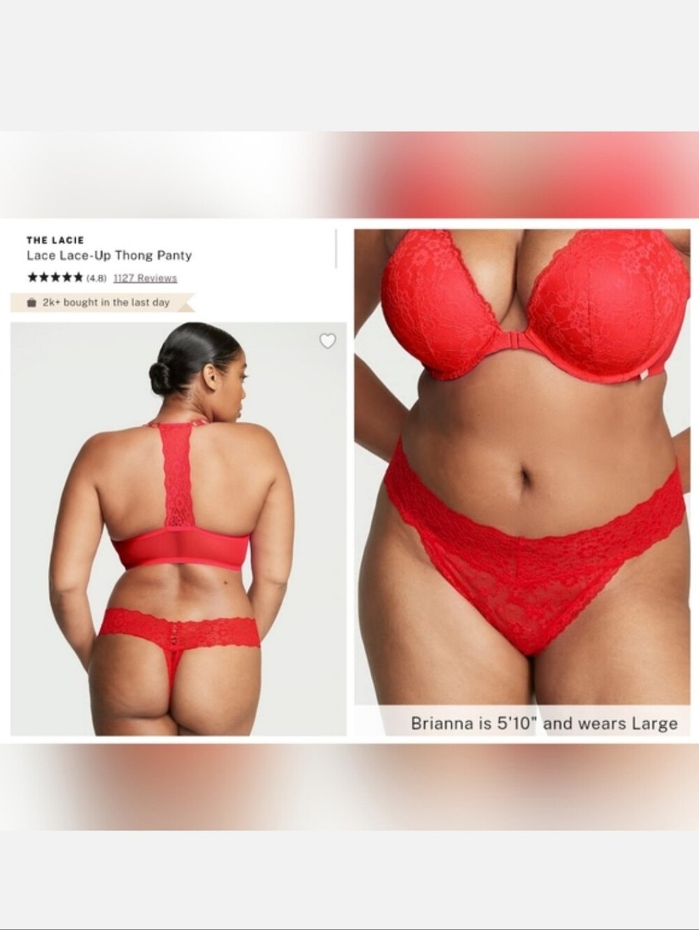 Victoria's Secret The Lacie Lace Lace-Up Thong Panty LIPSTICK RED XXL